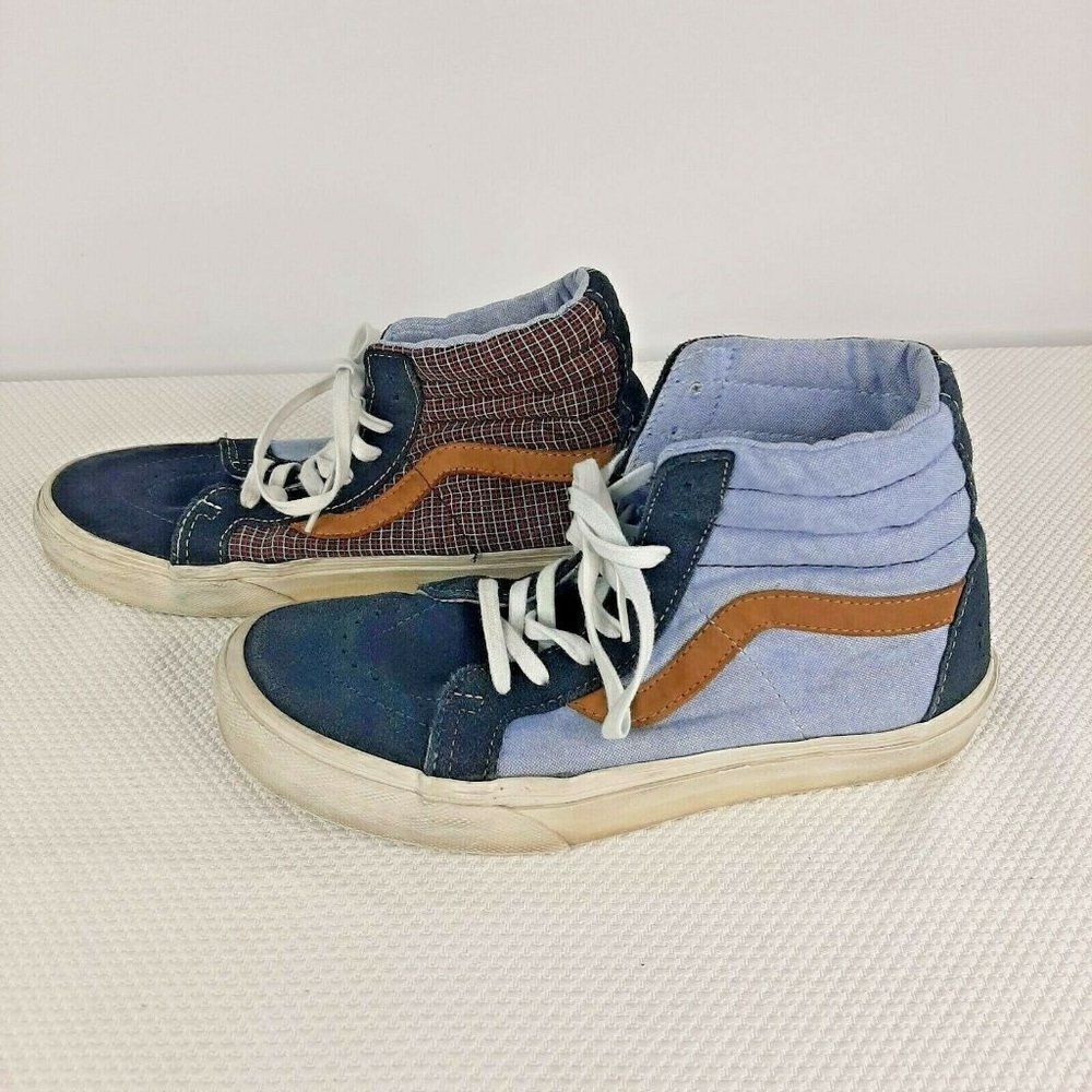 Vans SK8 California Hi Top Skate Shoes Womens 8 Blue Denim Plaid